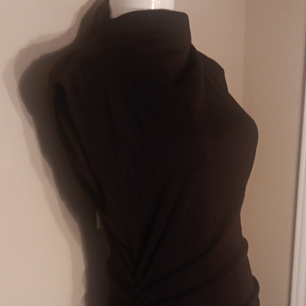 NEW! Michael Stars Gia Ribbed Black Sleevelesd Mock Neck Ruched Mini Dress - Picture 6 of 11